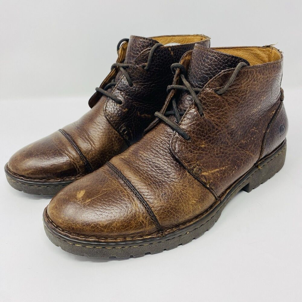 Born Mens 9.5 Brown Pebbled Leather Distressed Chukka Ankle Boots Lace-Up Preppy - Picture 4 of 16